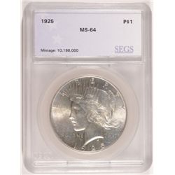 1925 PEACE DOLLAR SEGS MS64