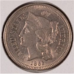 1865 THREE CENT NICKEL MS63