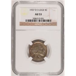 1937-D 3 LEGGED BUFFALO NICKEL NGC AU 53