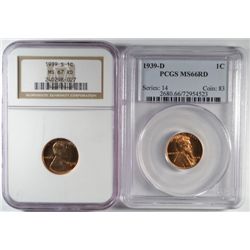 1939-D LINCOLN CENT PCGS MS66 RD & 1939-S LINCOLN CENT NGC MS67 RD