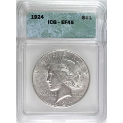 1924 PEACE DOLLAR ICG EF 45