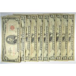 ( 10 ) AVERAGE CIRCULATED U.S.  $5.00 RED SEAL NOTES RED