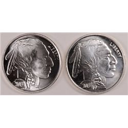 ( 2 ) ONE OUNCE .999 SILVER  BUFFALO REPLICA  ART  ROUNDS