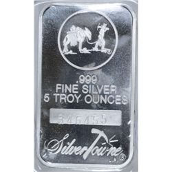 A FIVE OUNCE SILVERTOWNE .999 SILVER BAR,  A GREAT  SIZE  FOR A GIFT