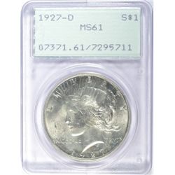 1927-D Peace Dollar PCGS MS61 "Rattler Holder"