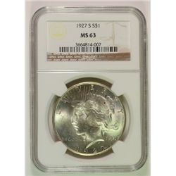 1927 S PEACE DOLLAR NGC MS63 NICE, WHITE