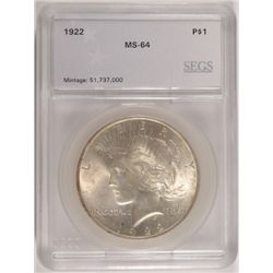 1922 PEACE DOLLAR SEGS MS64