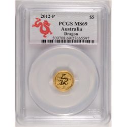 2012 1/20 GOLD DRAGON AUSTRALIA PCGS MS69