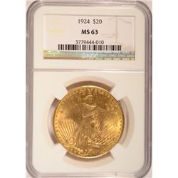 1924 $20.00 St. GAUDENS GOLD PIECE, NGC MS-63