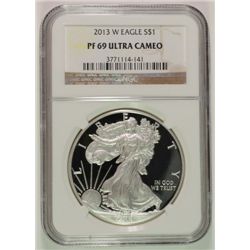 2013-W PROOF AMERICAN SILVER EAGLE, NGC PF-69 ULTRA CAMEO