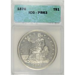 1876 TRADE DOLLAR ICG PROOF 63 NICE. WHITE