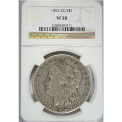 1892-CC MORGAN DOLLAR NGC VF20 NICE