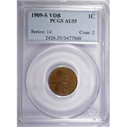 1909- SVDB LINCOLN CENT PCGS AU55 NICE!