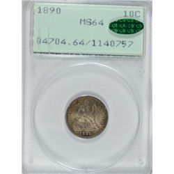 1890 SEATED DIME PCGS MS 64 CAC! SUPERB! RATTLER