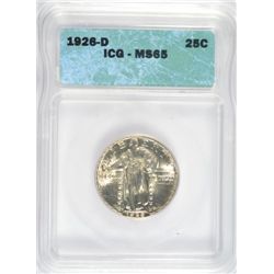 1926 D STANDING QUARTER ICG MS 65 GEM BLAST WHITE