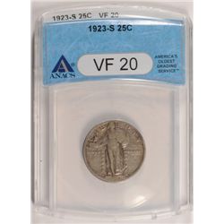 1923 S STANDING LIBERTY QUARTER ANACS VF 20 NICE