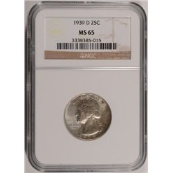 1939 D WASHINGTON QUARTER NGC MS65 MOSTLY WHITE