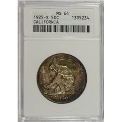 1925 S CALIFORNIA HALF DOLLAR ANACS MS 64 SUPER COLOR!