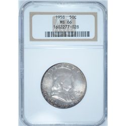 1958 FRANKLIN HALF DOLLAR NGC MS66 COLOR!