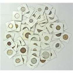 BAG OF 60 DIFF. ATTRIBUTED FOREIGN COINS