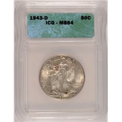 1943-D WALKING LIBERTY HALF DOLLAR ICG MS64