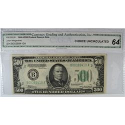 1934 A $500 FEDERAL RESERVE NOTE CGA 64