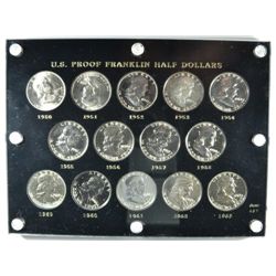 1950-1963 GEM PROOF 65 AND BETTER FRANKLIN HALF DOLLAR SET IN PLASTIC
