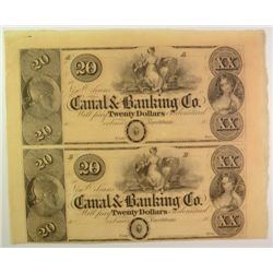 ISSUED 1840-S REMAINDER SHEET 2 $20  CANAL NOTES, NEW ORLEANS, GEM!