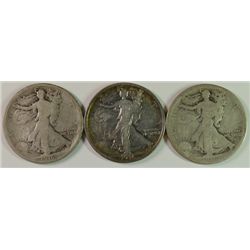 1916 VG+ , 1916-D GOOD+ & 1916-S GOOD WALKING LIBERTY HALF DOLLARS