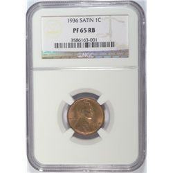 1936 SATIN PROOF LINCOLN CENT NGC PF-65 RB