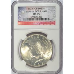 1923 PEACE DOLLAR VAM-IV "EXTRA HAIR" NGC MS65