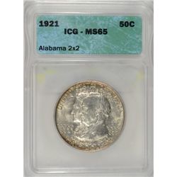 1921 ALABAMA 2x2 SILVER HALF DOLLAR ICG MS65