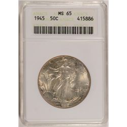 1945 WALKING LIBERTY HALF DOLLAR ANACS MS65 WHITE