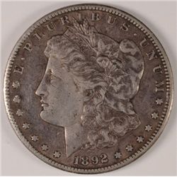 1892-CC MORGAN DOLLAR XF-AU, BREAST FEATHERS ON EAGLE! NICE! ORIGINAL!