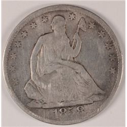 1858-O SEATED HALF DOLLAR VG