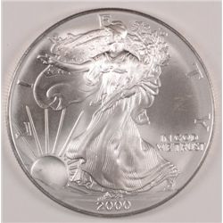 2000 AMERICAN SILVER EAGLE ONE OUNCE .999 SILVER COIN, GEM BU