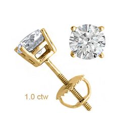 Natural 1.0 ctw Diamond Stud Earrings 14K Yellow Gold
