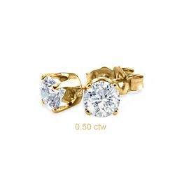 Natural 0.50 ctw Diamond Stud Earrings 14K Yellow Gold