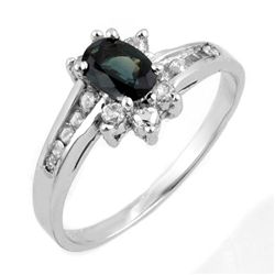 Genuine 1.08 ctw Blue Sapphire & Diamond Ring 10K White Gold