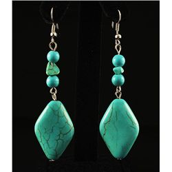 NATURAL 53.76CTW TURQUOISE DANGLING SILVER EARRING