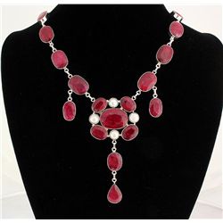 RUBY CORRUNDUM 79.98GRAMS SILVER STATEMENT NECKLACE