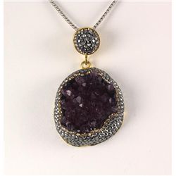 Raw Druzy Agate Carved Crystal Victorian Pendant