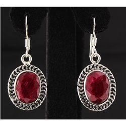 RUBY CORRUNDUM 35.47CTW SILVER HOOK EARRING