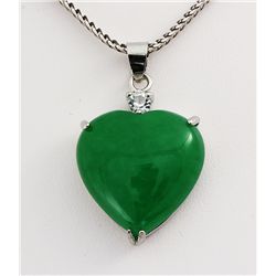 5.92g Natural Heart Jade Set Silver Round Cubic Zircon