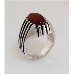 Cabochon Red Agate 3.95ctw Sterling Silver Oval Ring 9.