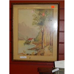 FRAMED PICTURE - CABIN ON THE LAKE