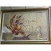 Image 1 : FRAMED PICTURE - GOLD FRAMED - FLOWERS & HERON