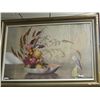 Image 1 : FRAMED PICTURE - GOLD FRAMED - FLOWERS & HERON