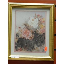 GOLD FRAMED PICTURE - PINK & WHITE ROSES