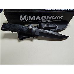 KNIFE - MAGNUM BY BOKER - SURVIVAL  - WITH LEATHER SHEATH & SHARPENING STONE - LIFE TIME WARRANTY - 